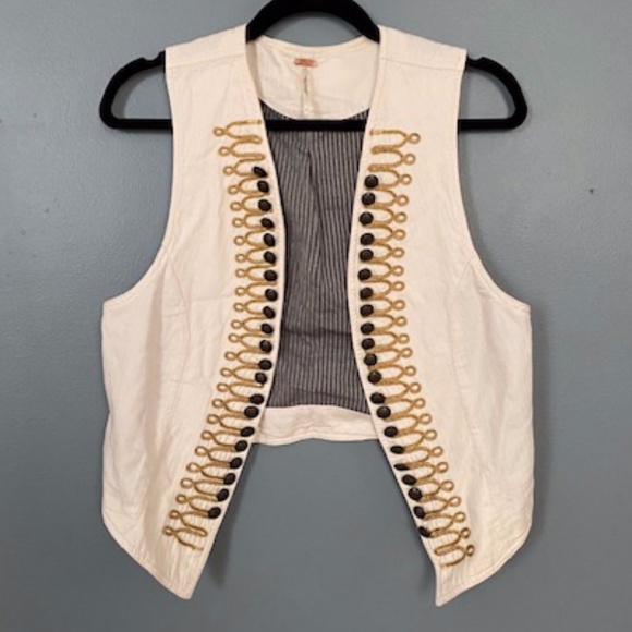 Free People Military Button Braid Cream Vest - Picture 1 of 4